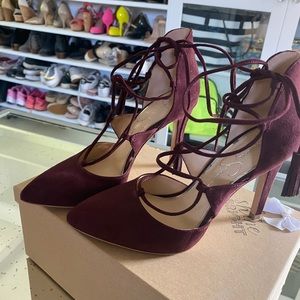 Burgundy lace up heels